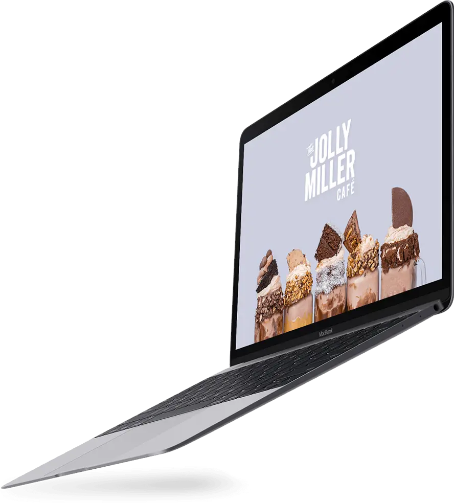 A jolly miller working on a MacBook Pro,