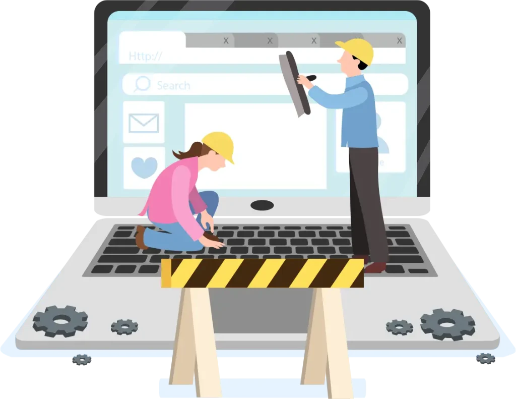 A man and woman collaborate on a laptop