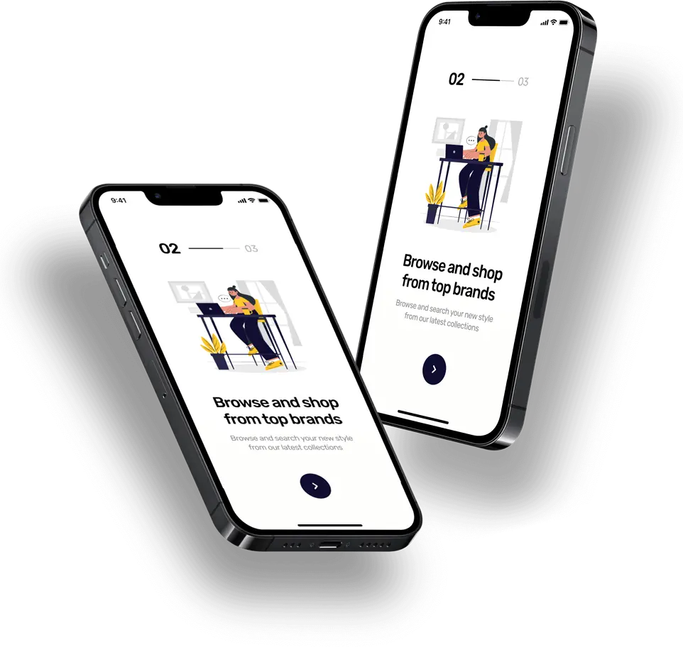 Two iPhones featuring the app open,