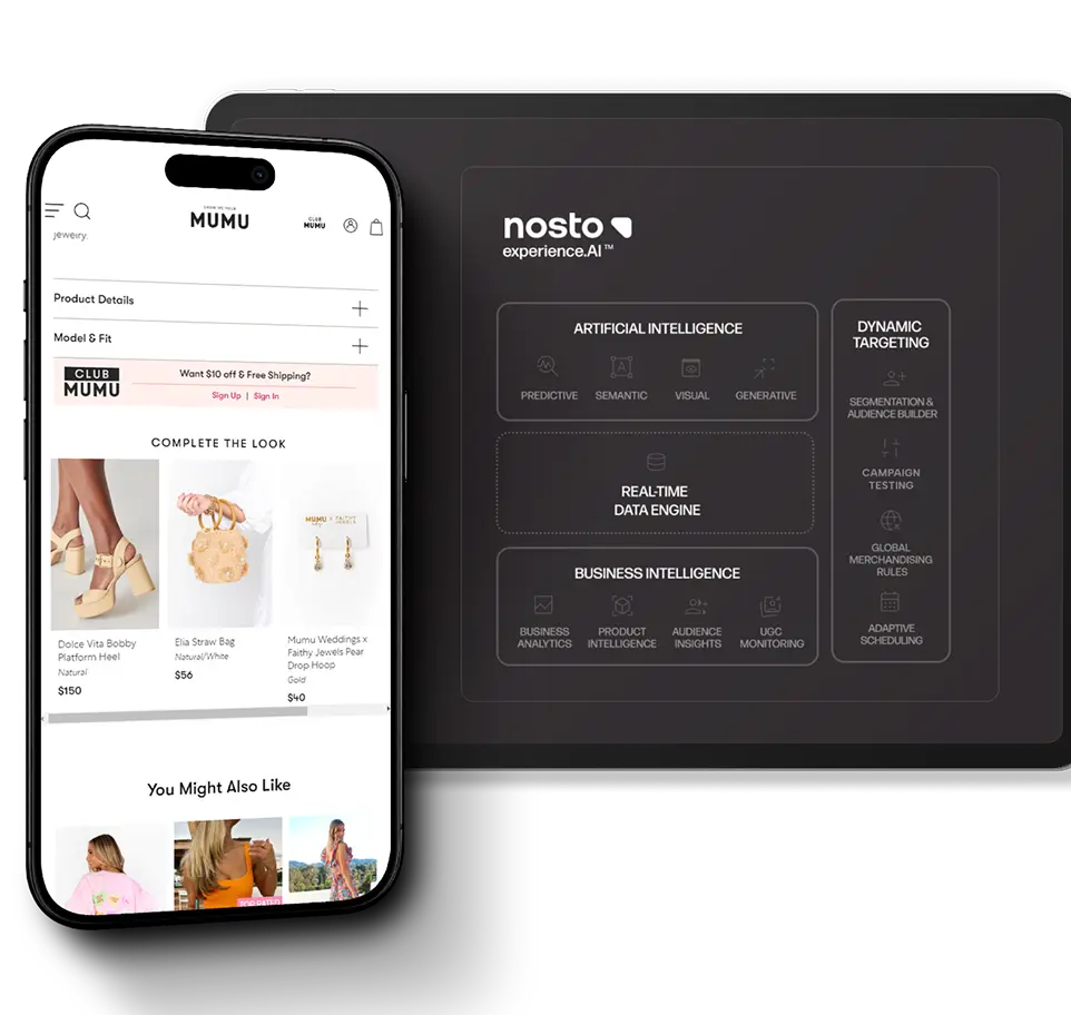 App interface displayed on a tablet and smartphone,