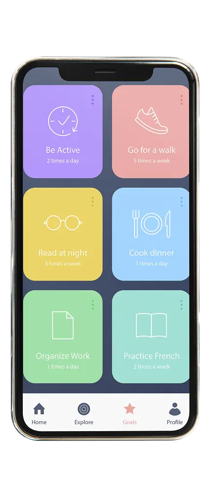 An iPhone featuring an open app on its display.