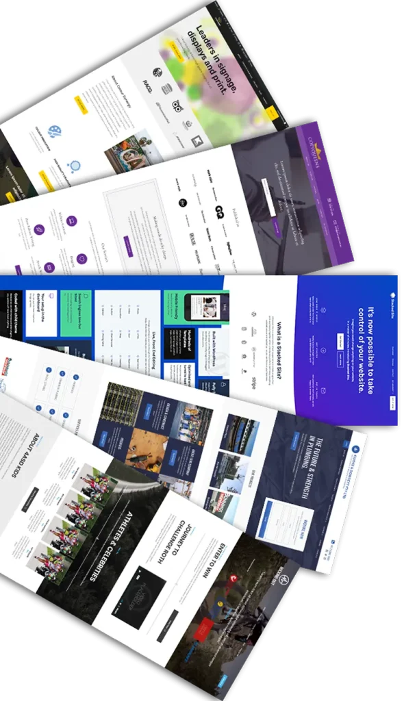 A collection of colorful web pages displayed together