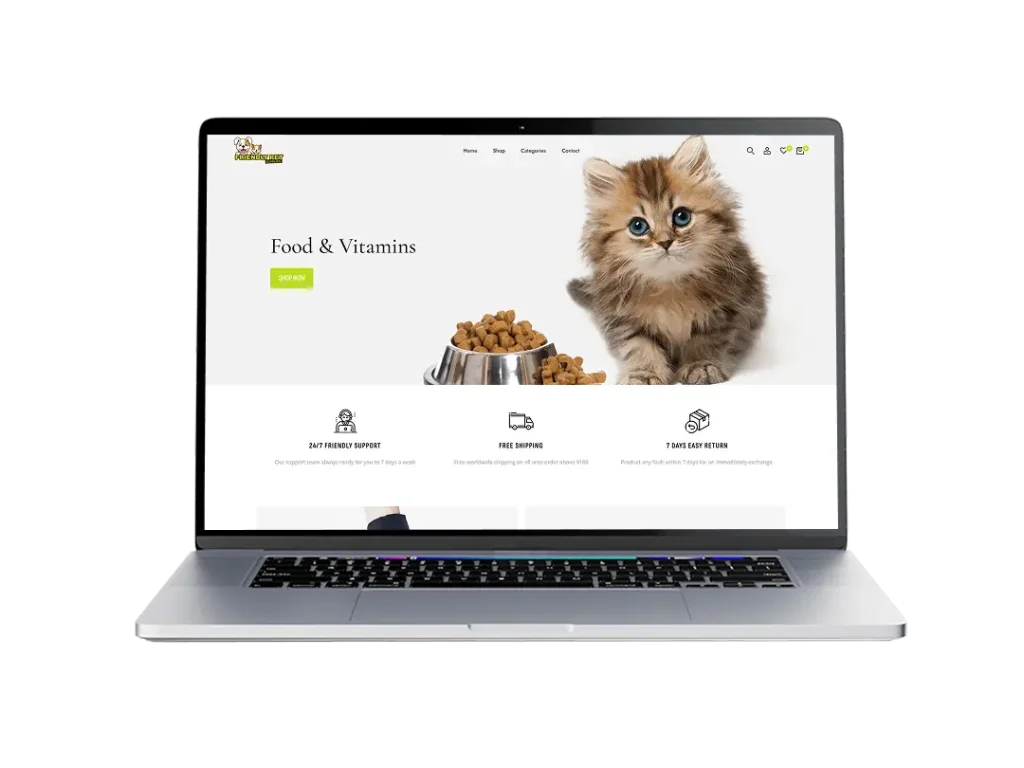 A laptop displaying a cat on the screen