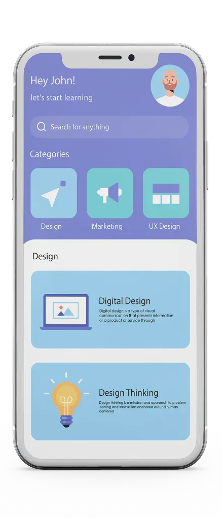 A modern mobile app design featuring a clean layout,