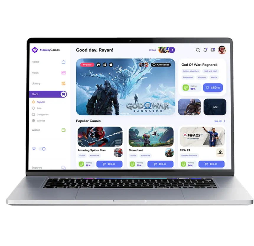 A laptop shows the app,