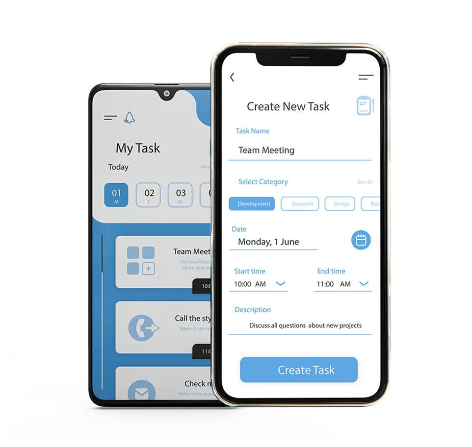 Mobile app interface displaying task management