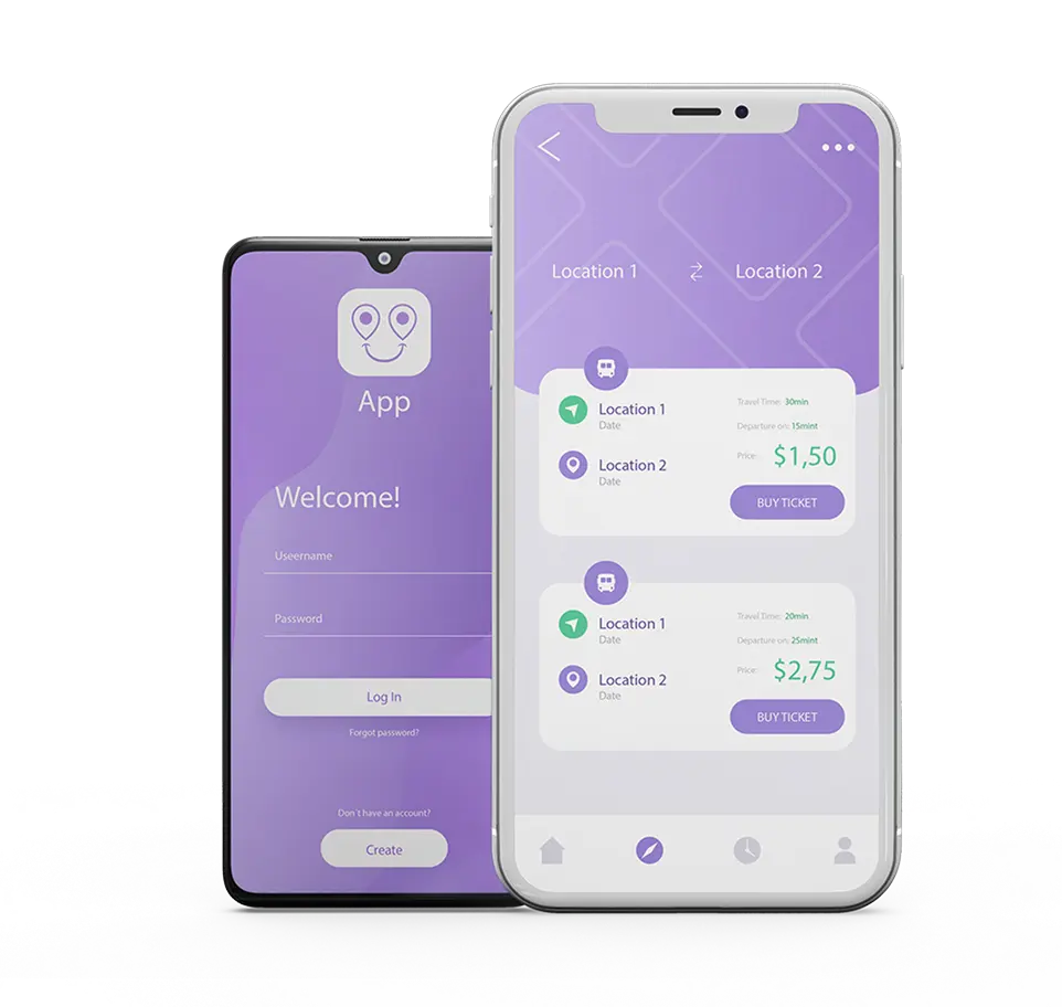 A vibrant purple phone alongside a device