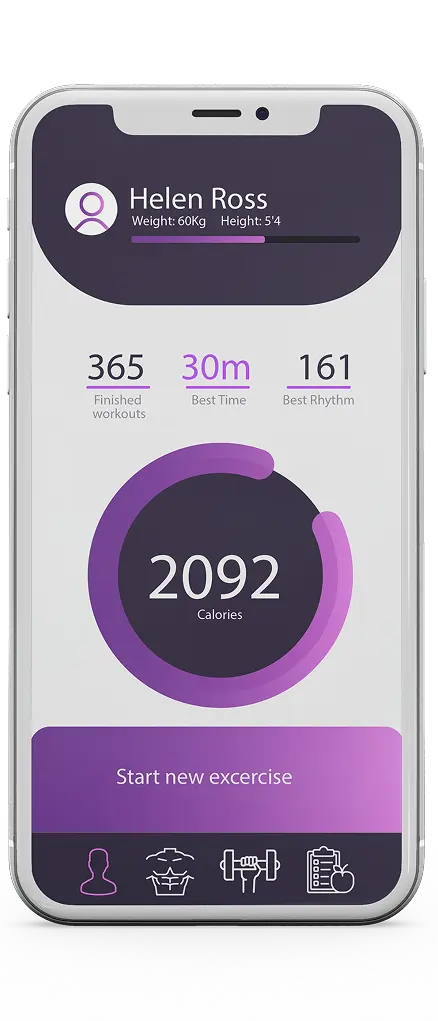 Image of Helen Ross promoting a fitness app,