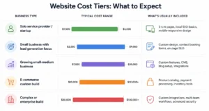 Custom web design cost breakdown by business size in the USA