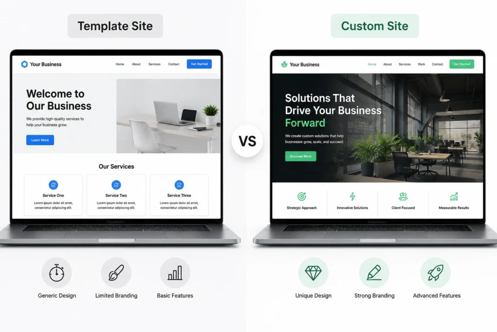 custom business website vs template comparison example