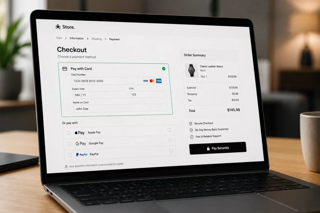 e-commerce payment gateway integration checkout screen example