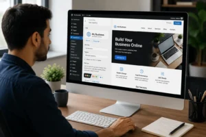 small business owner using WordPress CMS dashboard in 2026