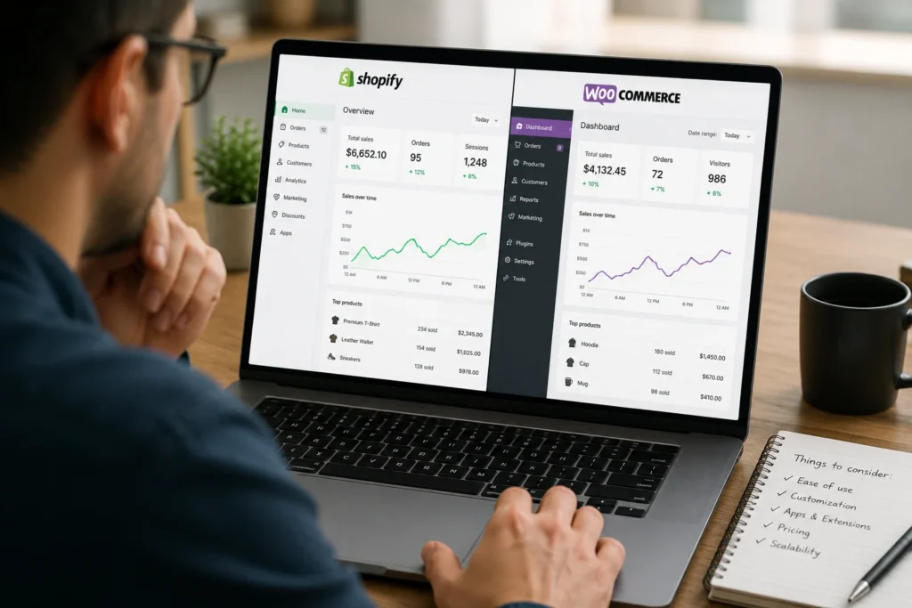 choosing the right e-commerce platform comparison on laptop