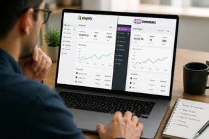 choosing the right e-commerce platform comparison on laptop